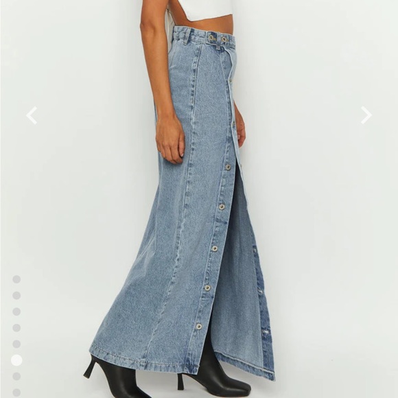 Beginning Boutique Button Side Denim Maxi Skirt - Picture 3 of 7